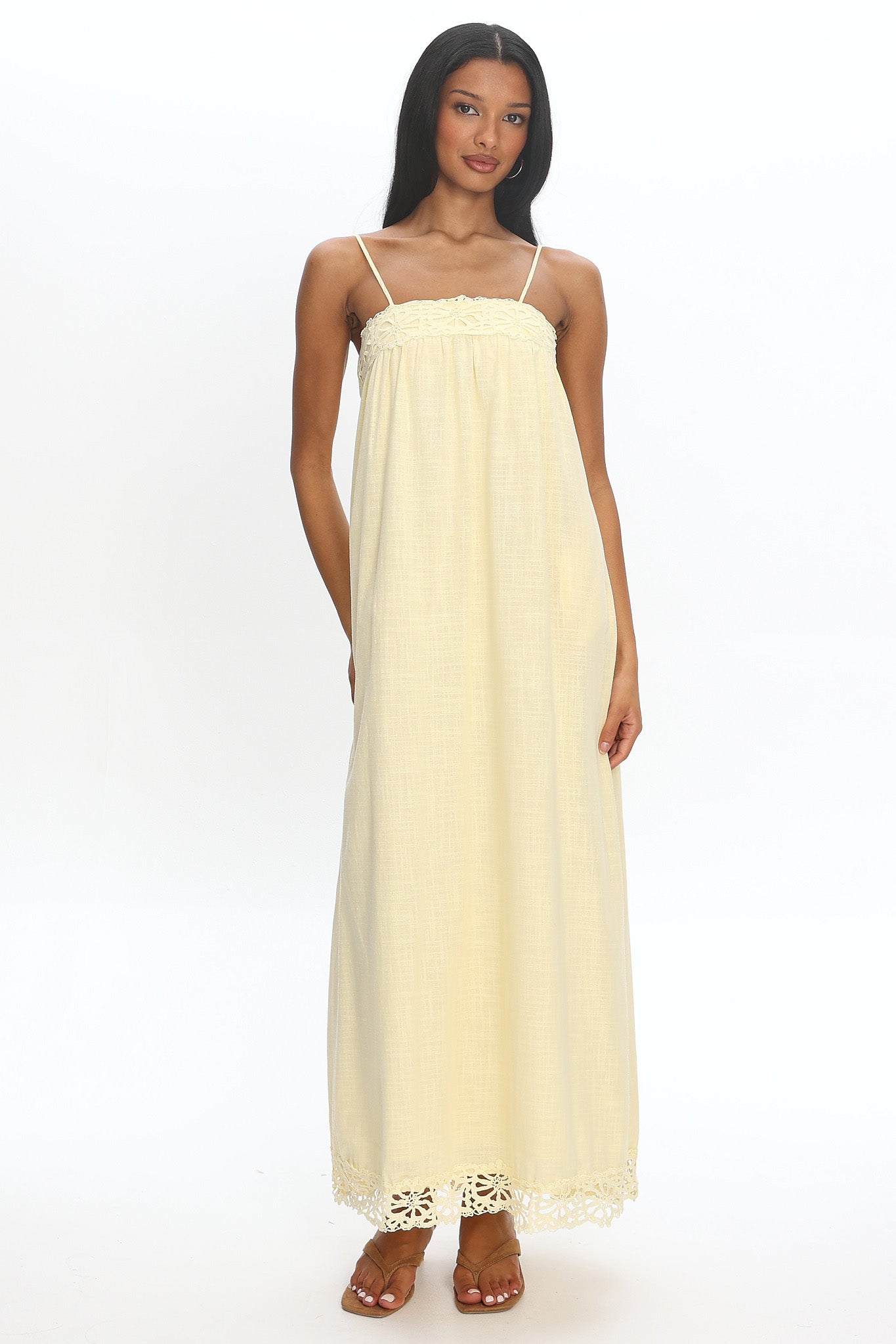 Genevieve Crochet-Trim Maxi Dress Butter | Selfie Leslie