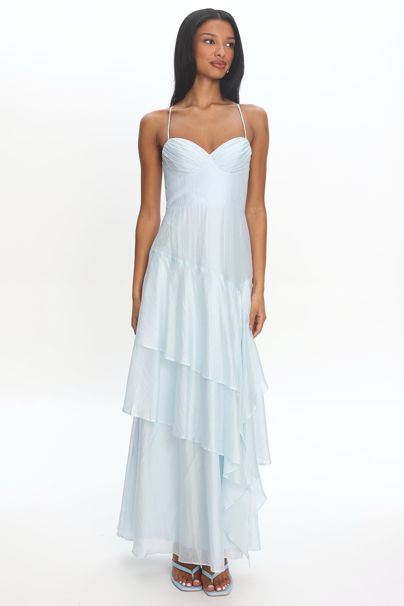 Tiered Tide Ruffle Maxi Dress Light Blue