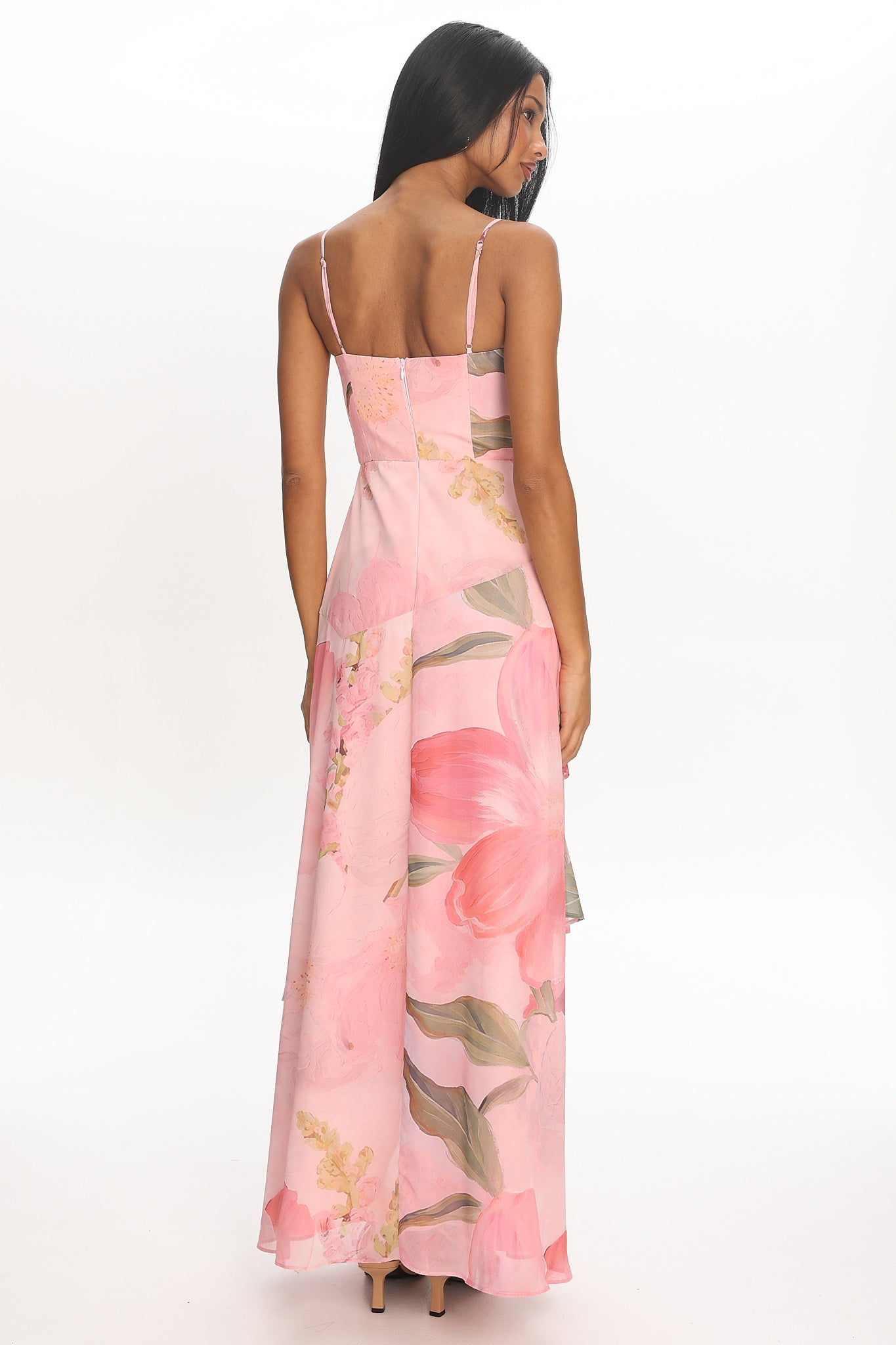 Botanical Bloom Tiered Maxi Dress Pink