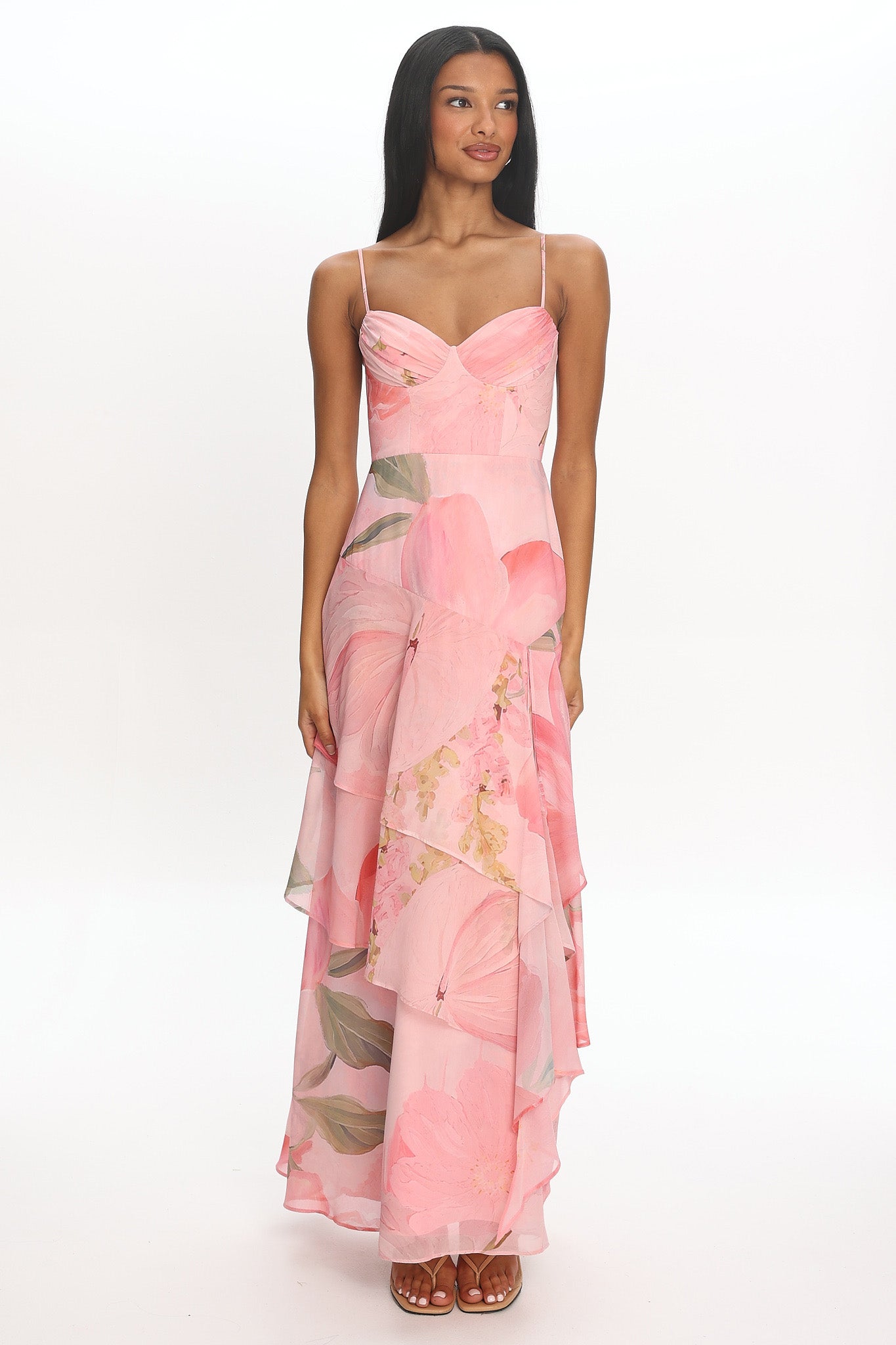 Botanical Bloom Tiered Maxi Dress Pink
