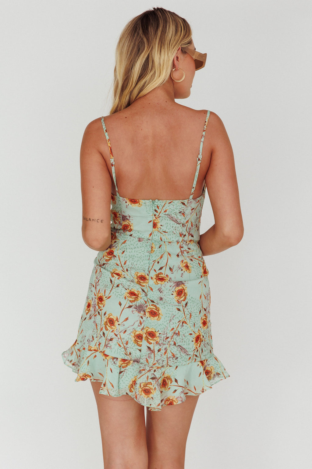 First Light Cami Strap Ruched Dress Floral Mint by Selfie Leslie