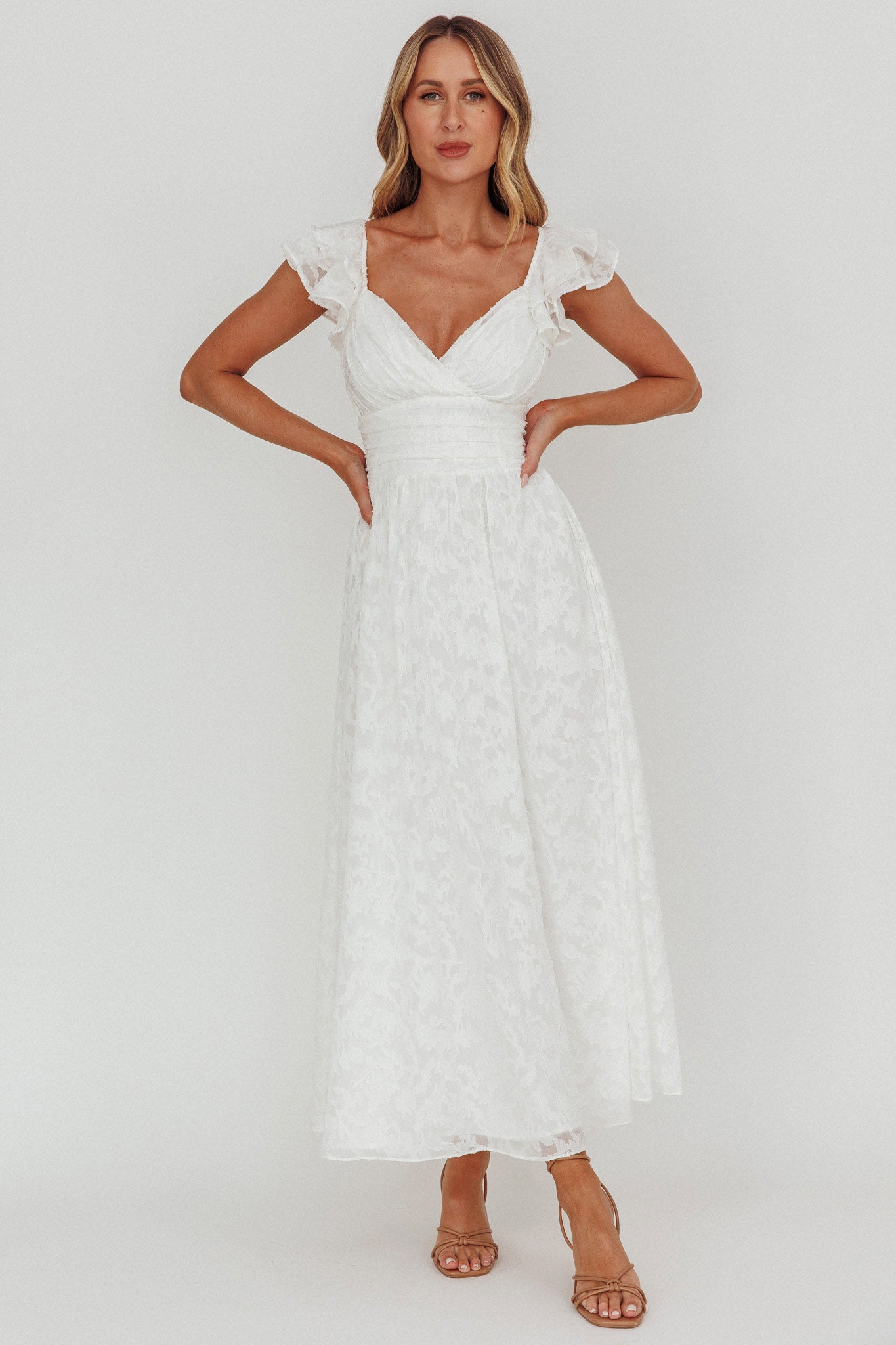 spell lola frill maxi dress Ruffle Shoulder Textured White temp-sale Black Work Dresses | Size:49.5 practical elegance Simply Southern
