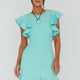 Cupid's Bow Ruffle Shoulder Bodycon Dress Teal