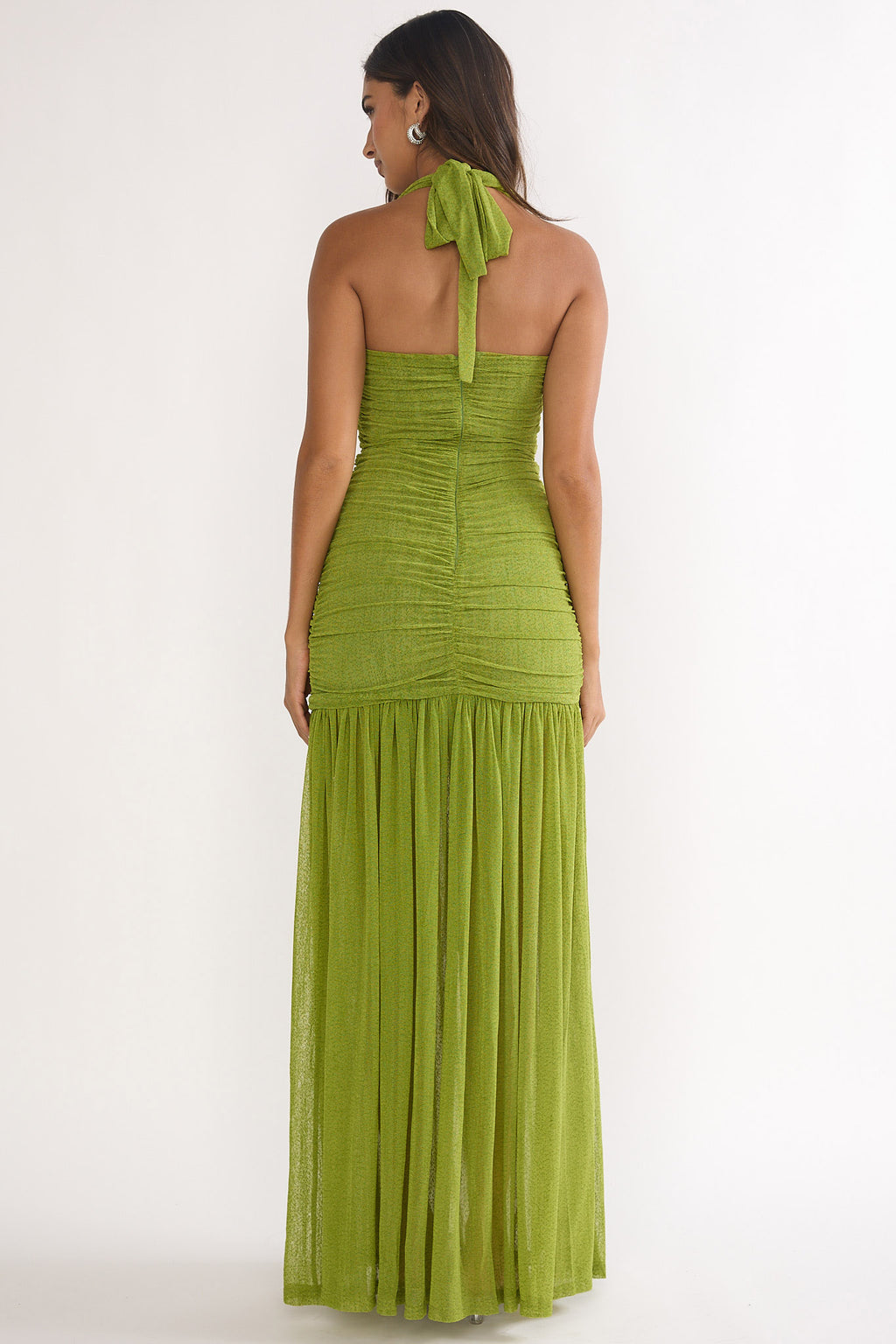 Galinda Ruched Bodice Halterneck Maxi Dress Olive by Selfie Leslie