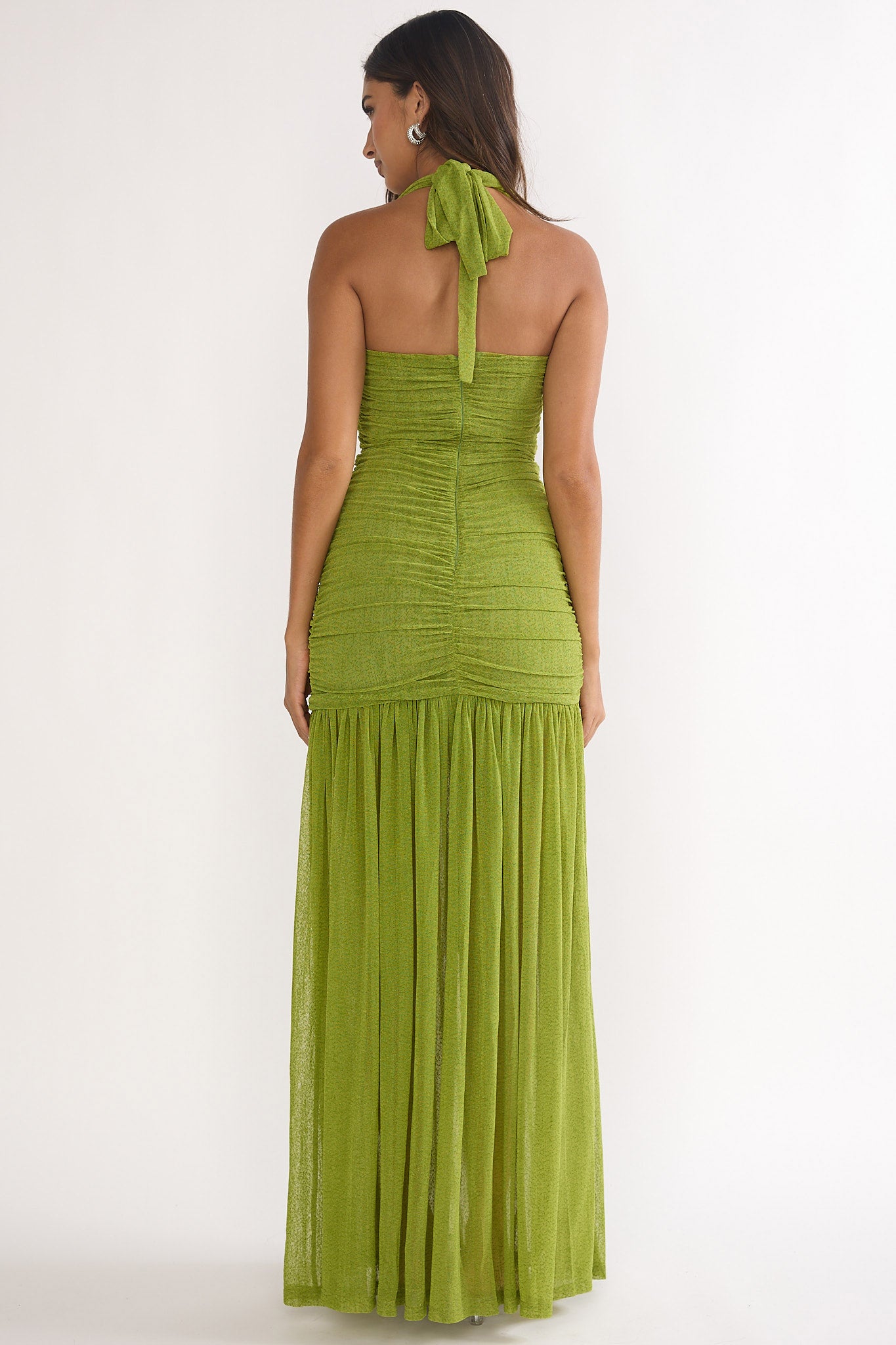 Galinda Ruched Bodice Halterneck Maxi Dress Olive by Selfie Leslie