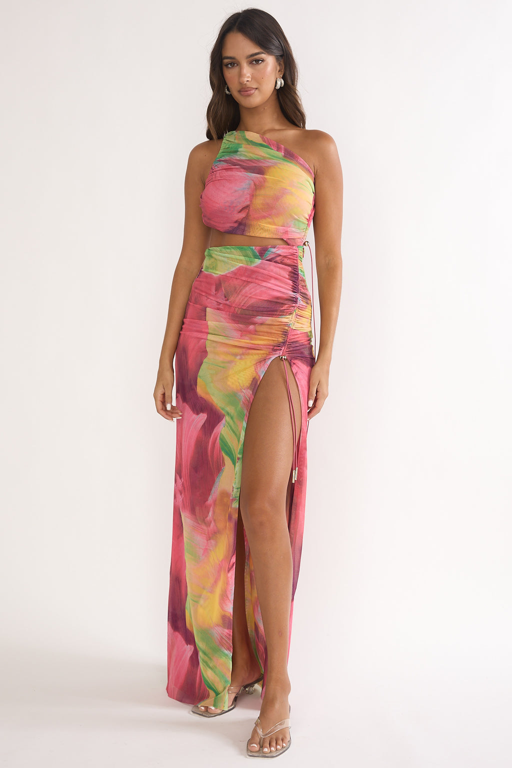 Marvella Open Back Cut-Out Maxi Dress Red Multi by Selfie Leslie