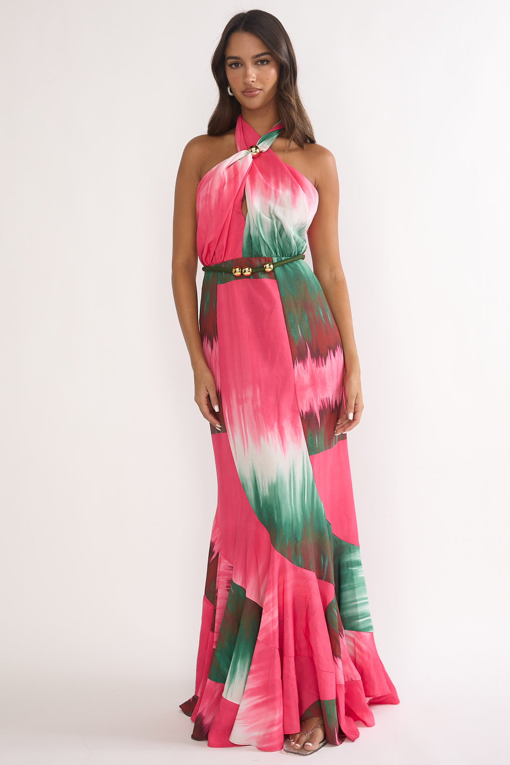 Elaina Rope Waist Halter Maxi Dress Fuchsia by Selfie Leslie