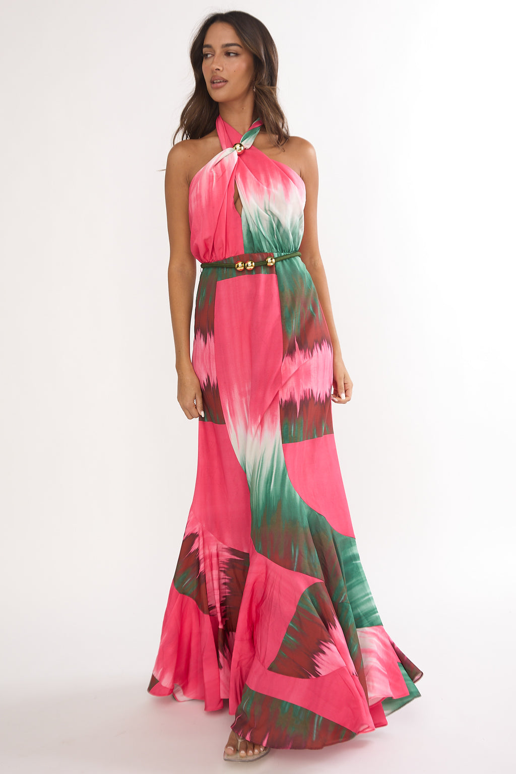 Elaina Rope Waist Halter Maxi Dress Fuchsia by Selfie Leslie