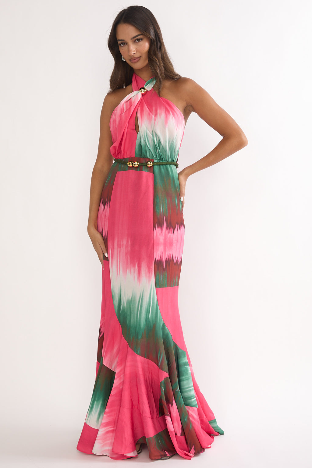 Elaina Rope Waist Halter Maxi Dress Fuchsia by Selfie Leslie