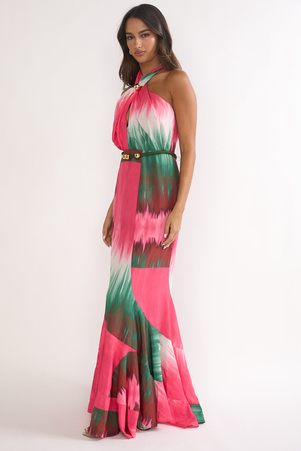 Elaina Rope Waist Halter Maxi Dress Fuchsia by Selfie Leslie