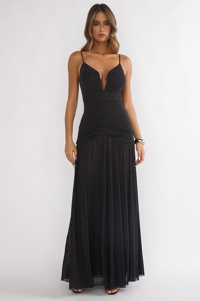 Orizel Pintuck Drop Waist Maxi Dress Sparkle Black– Selfie Leslie