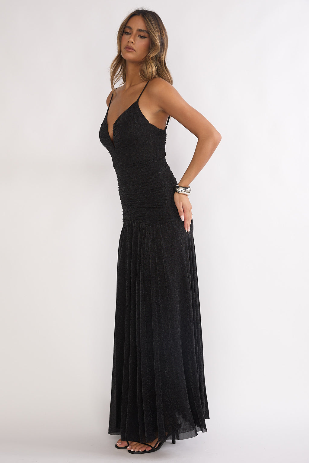 Orizel Pintuck Drop Waist Maxi Dress Sparkle Black– Selfie Leslie