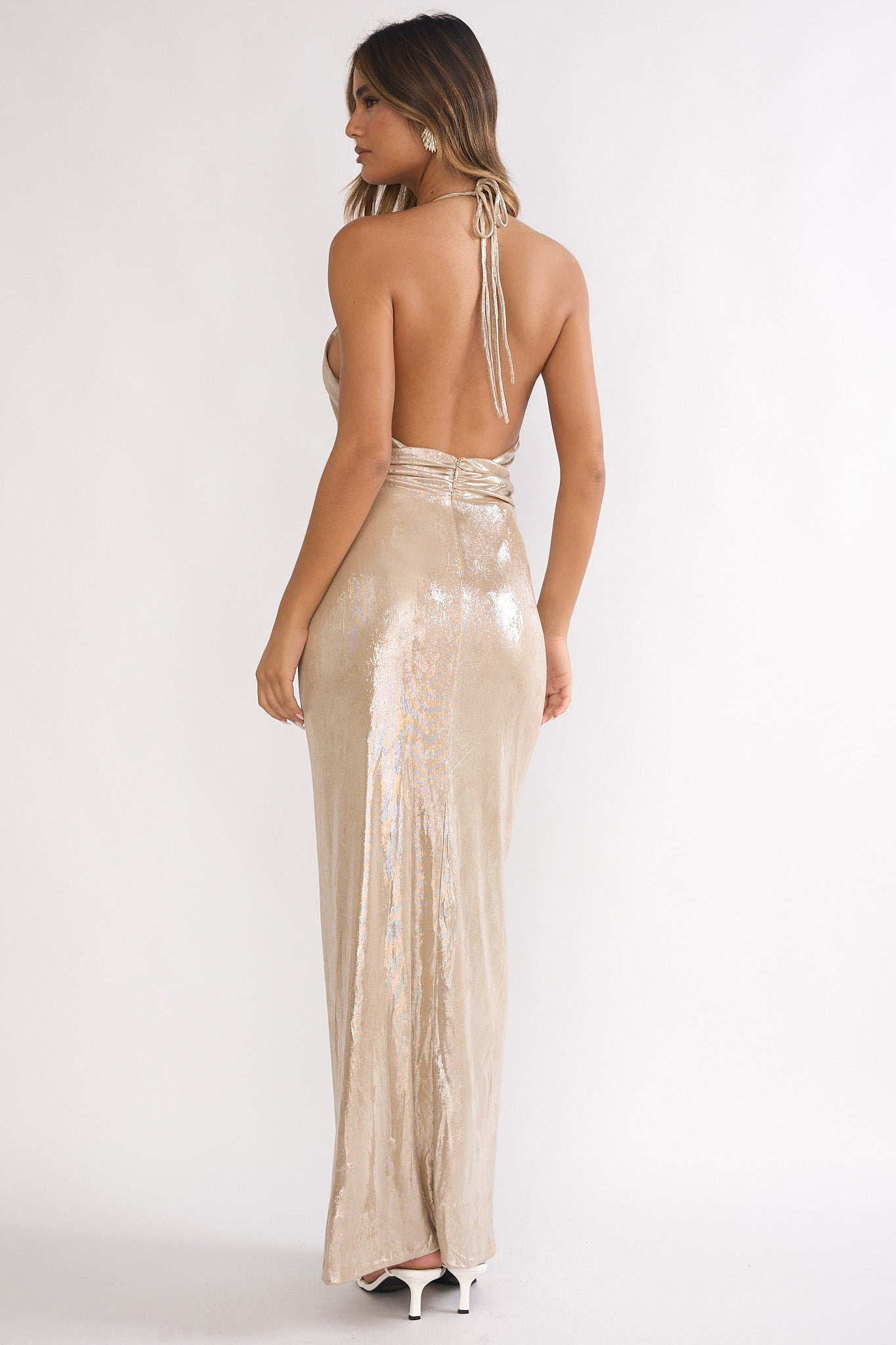 Delphinah Twist Waist Maxi Dress Champagne by Selfie Leslie