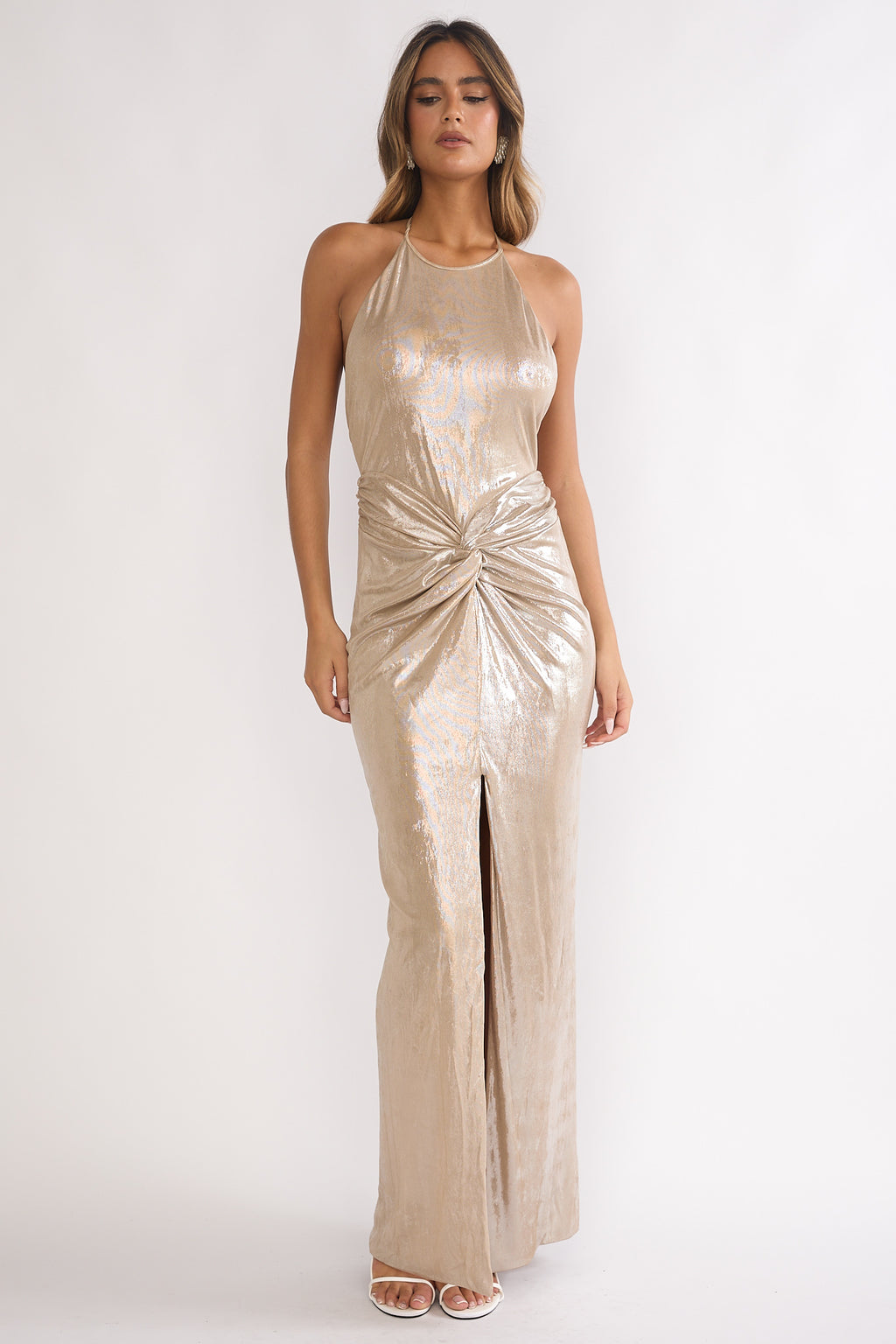 Delphinah Twist Waist Maxi Dress Champagne by Selfie Leslie