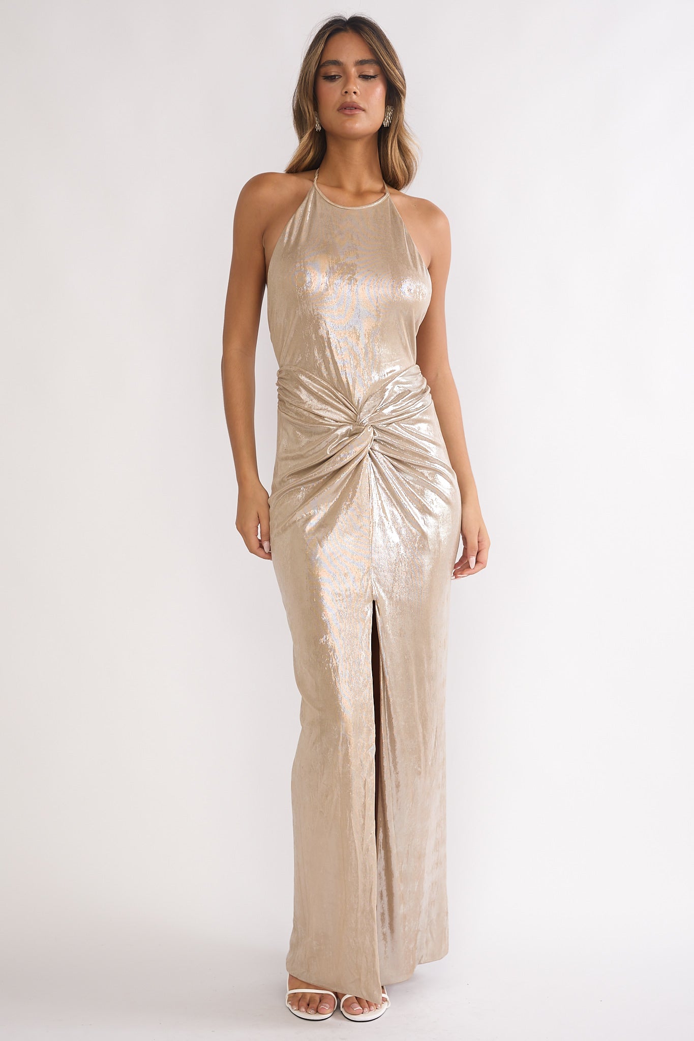 Delphinah Twist Waist Maxi Dress Champagne by Selfie Leslie