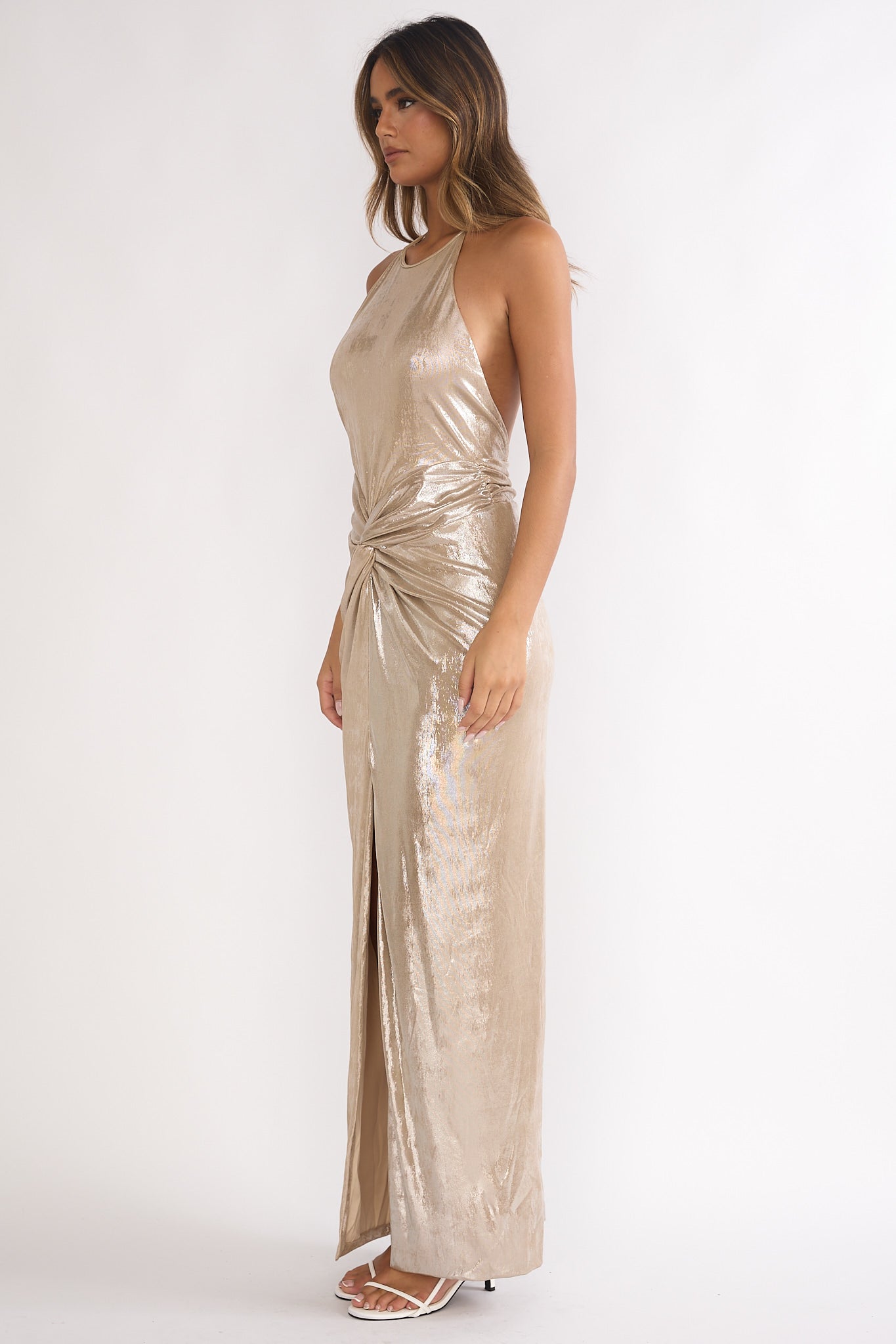 Delphinah Twist Waist Maxi Dress Champagne by Selfie Leslie