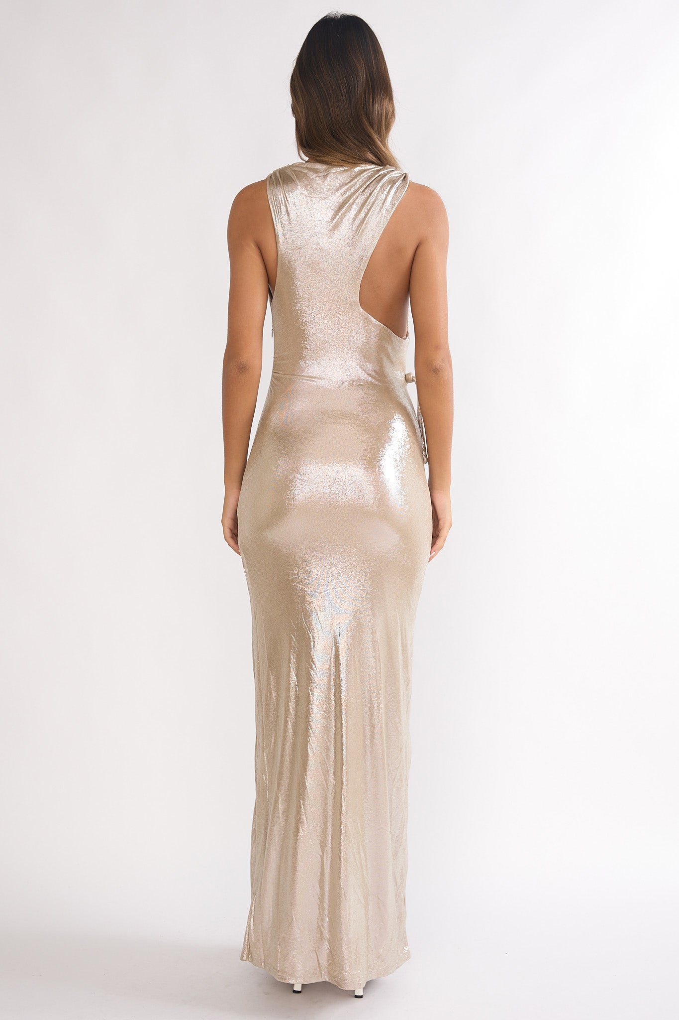 Lyrah Cowl Ruched Maxi Dress Champagne by Selfie Leslie