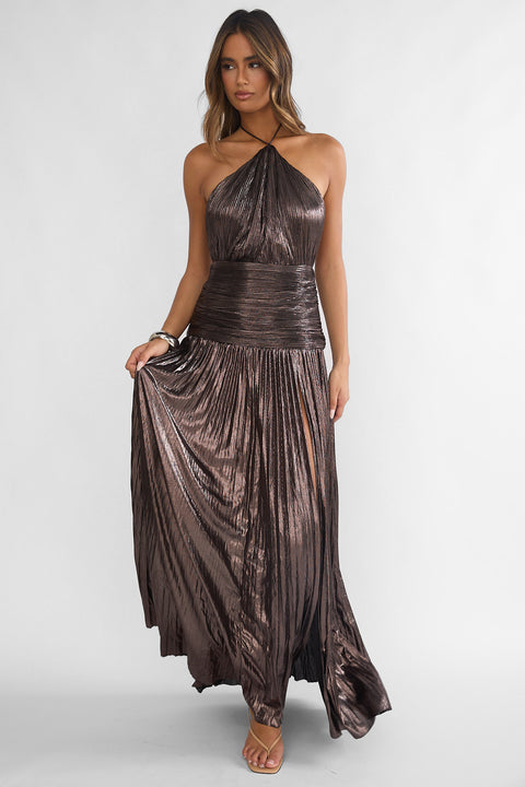 Ahmara Drop Waist Accordion Pleat Maxi Dress Gunmetal– Selfie Leslie