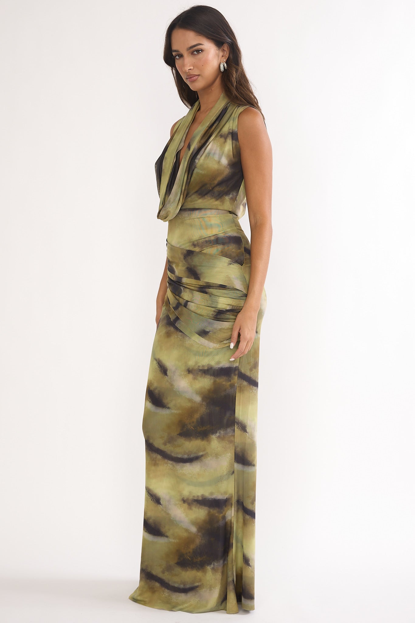 Veya Sleeveless Cowl Maxi Dress Moss by Selfie Leslie