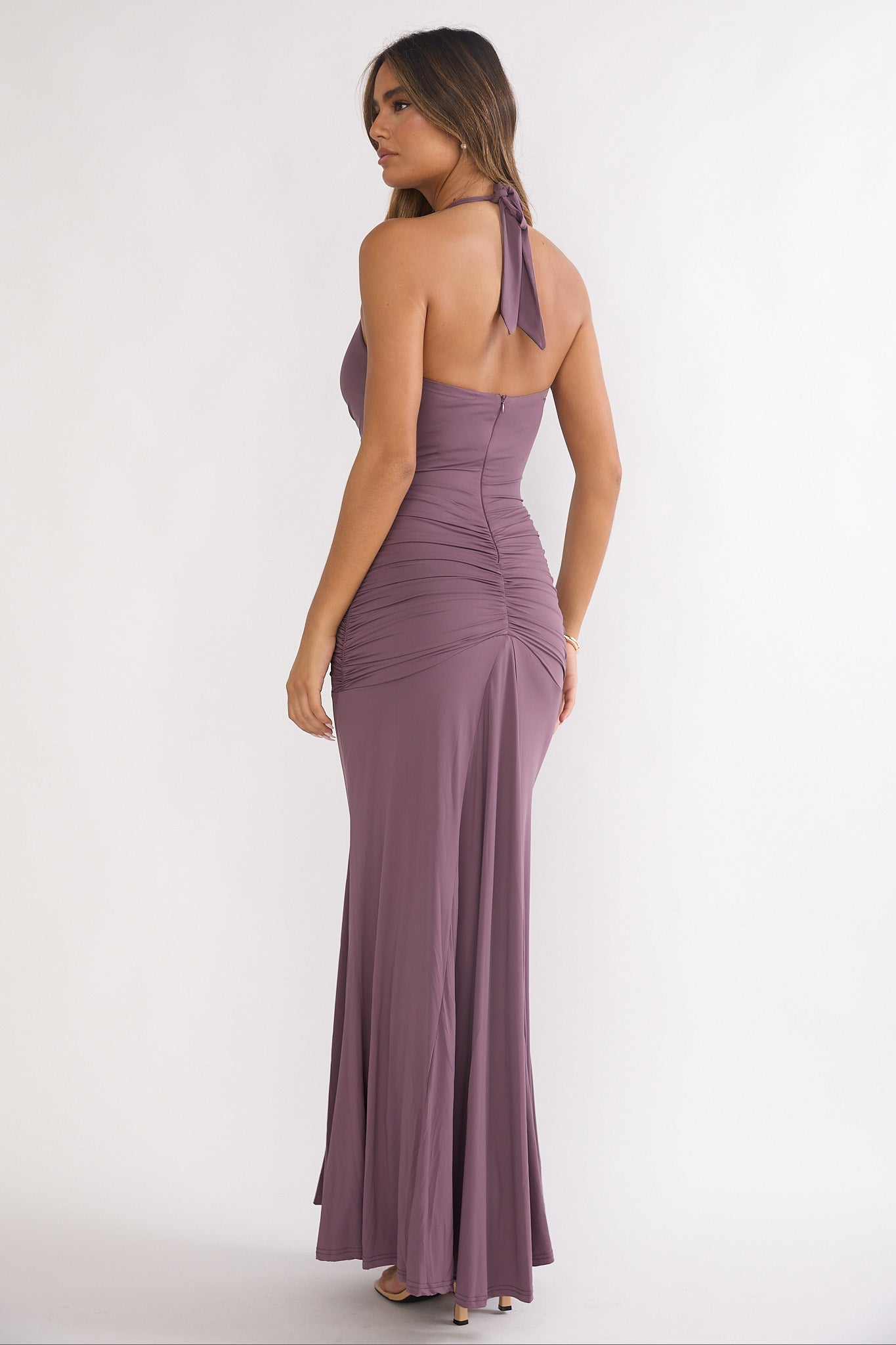 Brienna Halter Ruched Maxi Dress Mauve by Selfie Leslie