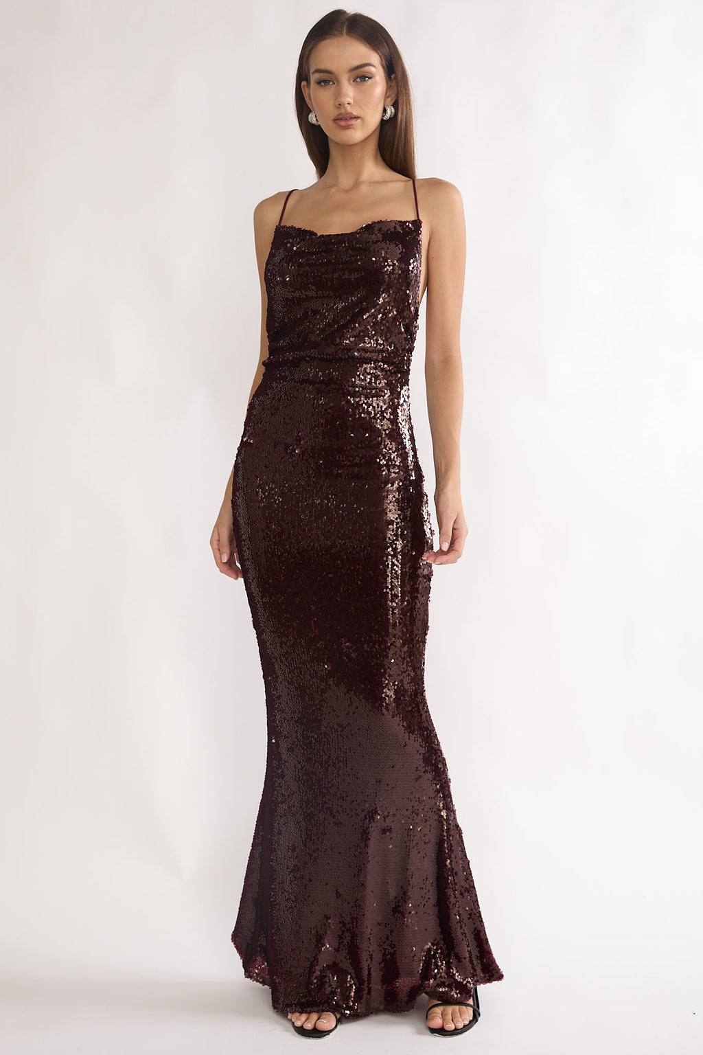 She's The Star Open Tied Back Maxi Dress Sequin Wine | Selfie Leslie She's The Star Open Tied Back Maxi Dress Sequin Wine | Selfie Leslie