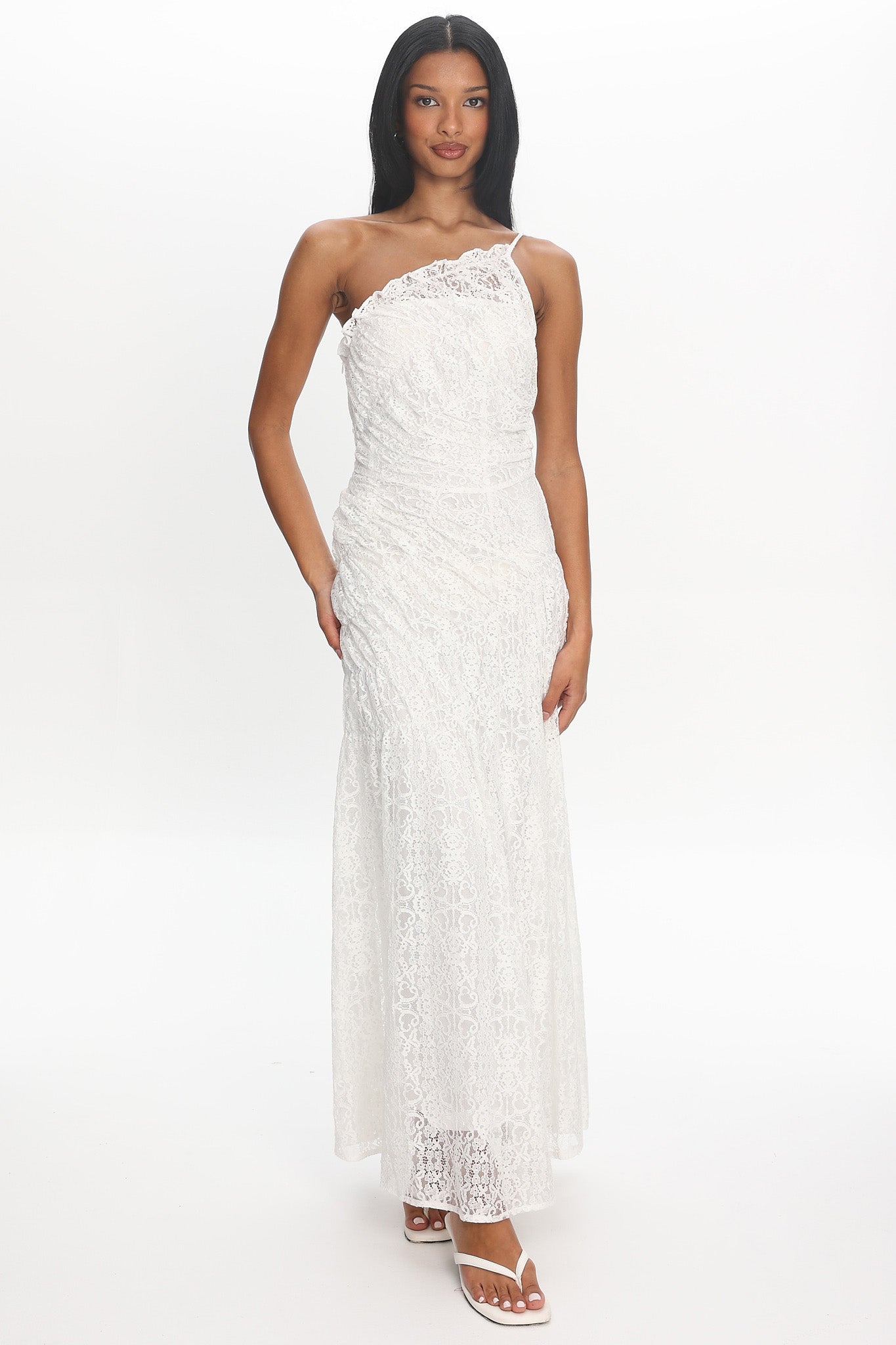 Salona Lace One-Shoulder Gown Off White