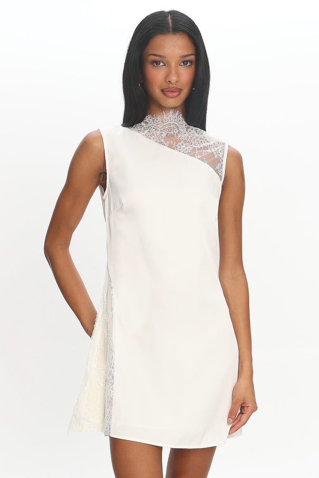 Agora Lace-Panel Mini Dress Off White