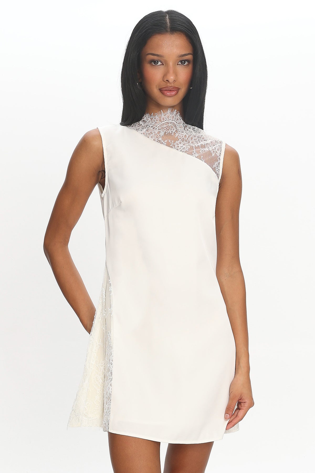 Agora Lace-Panel Mini Dress Off White