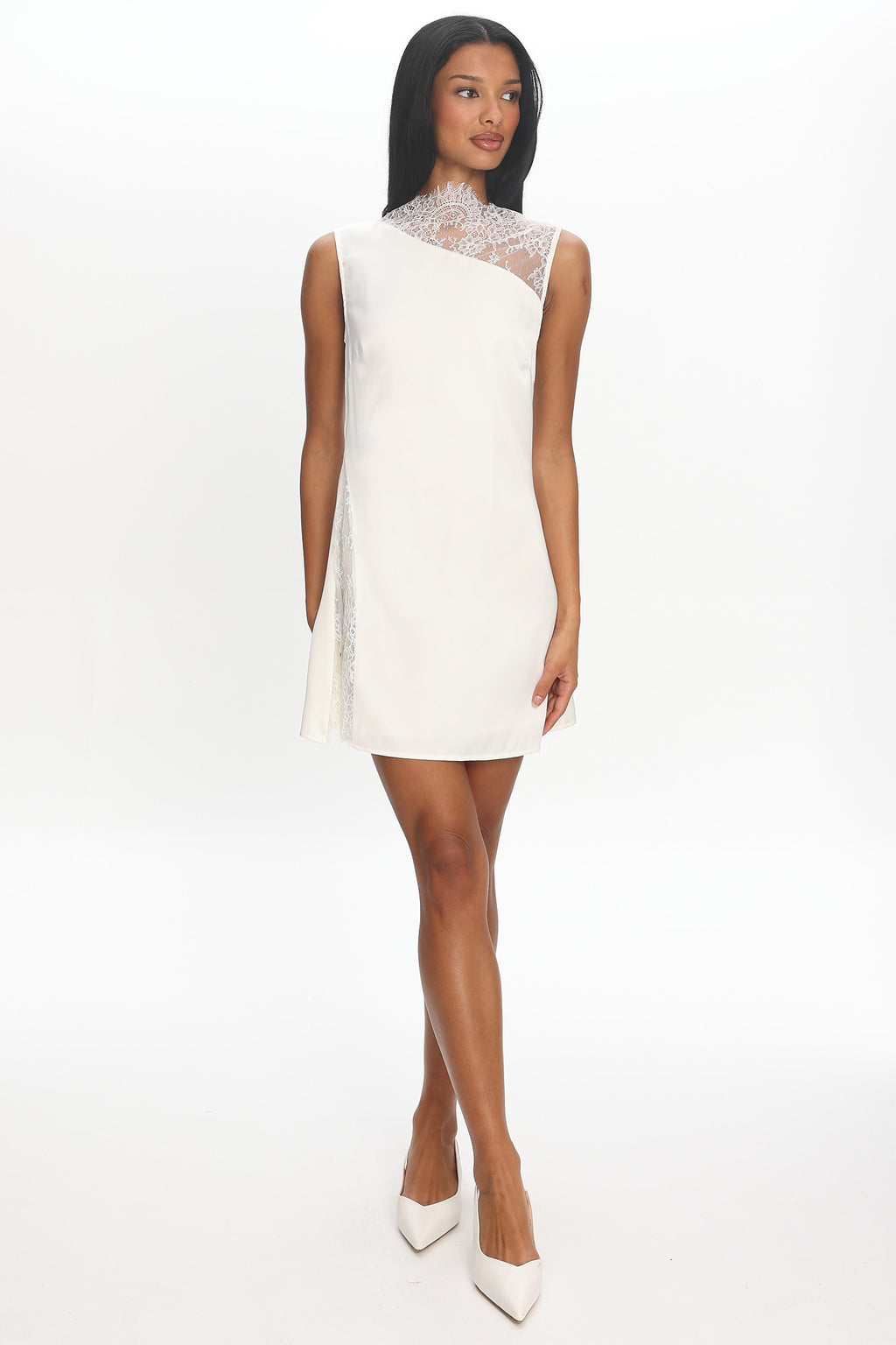 Agora Lace-Panel Mini Dress Off White