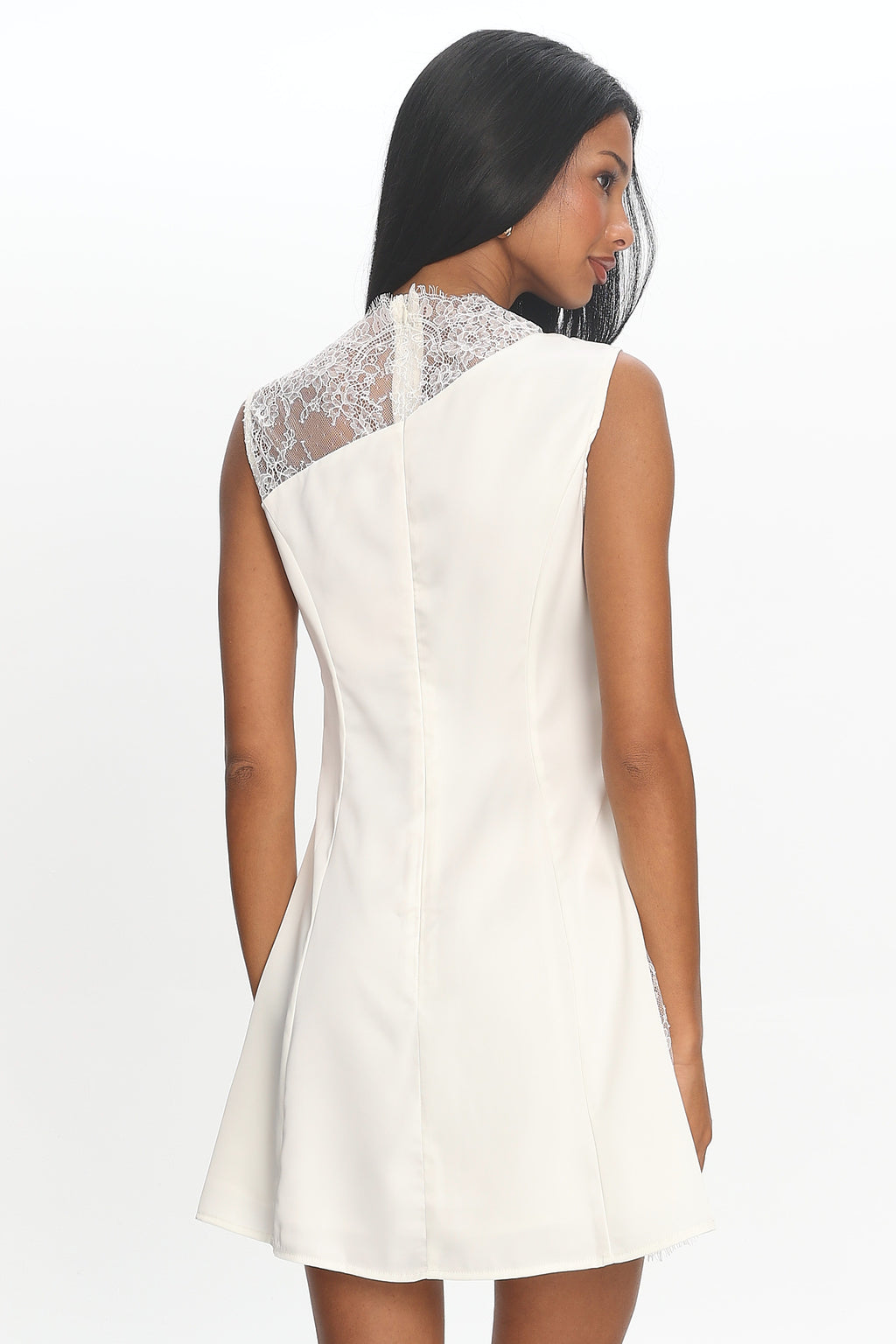 Agora Lace-Panel Mini Dress Off White