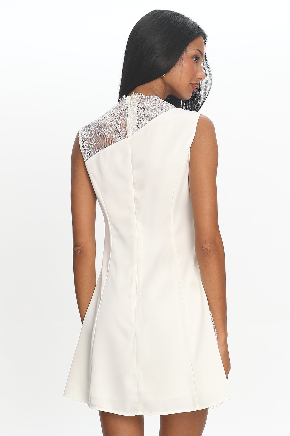 Agora Lace-Panel Mini Dress Off White