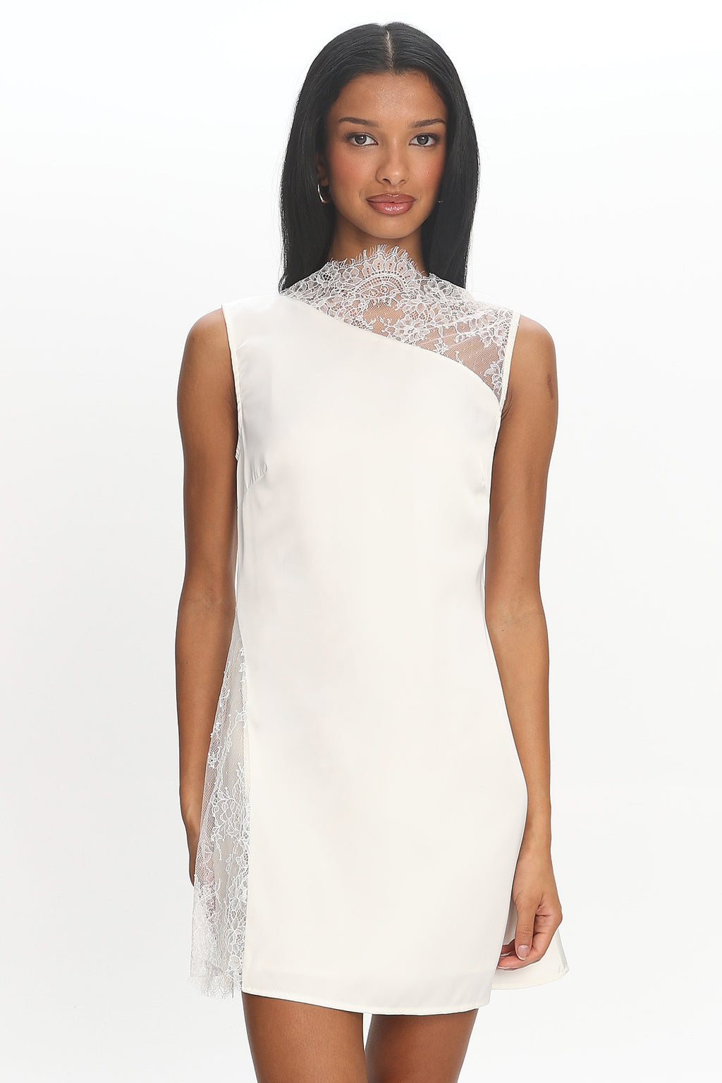 Agora Lace-Panel Mini Dress Off White