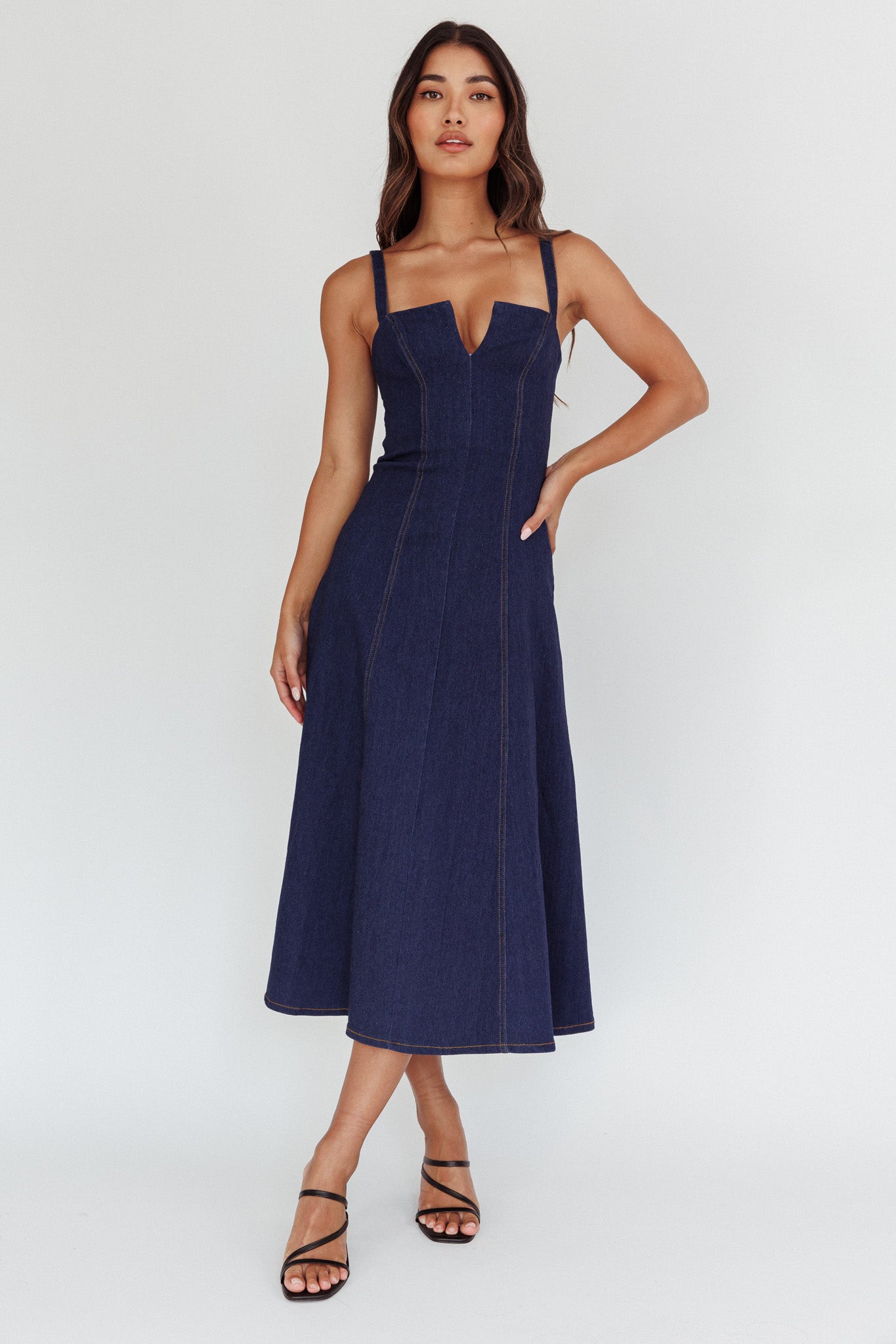 Catch My Drift A-Line Midi Dress Dark Blue by Selfie Leslie