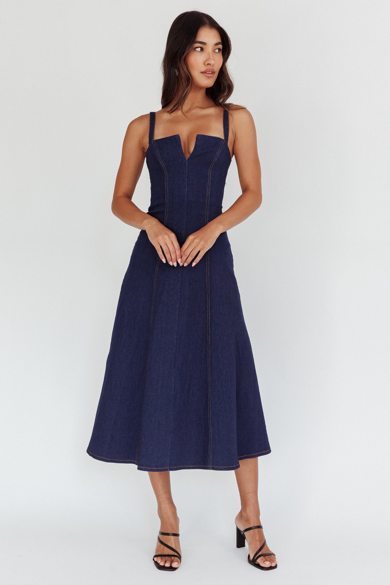 Catch My Drift A-Line Midi Dress Dark Blue by Selfie Leslie