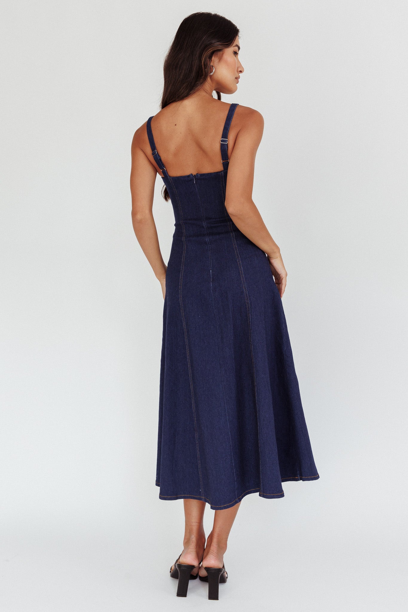 Catch My Drift A-Line Midi Dress Dark Blue by Selfie Leslie
