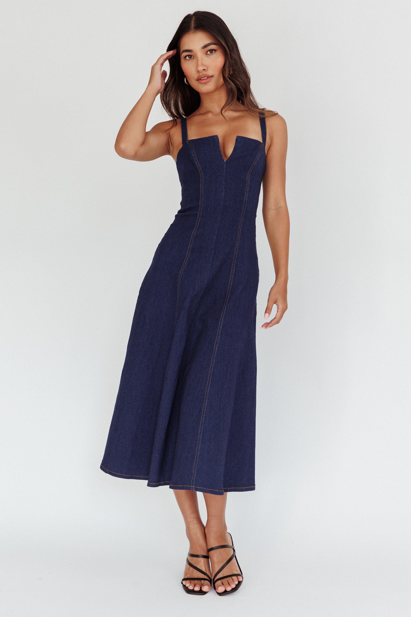 Catch My Drift A-Line Midi Dress Dark Blue by Selfie Leslie