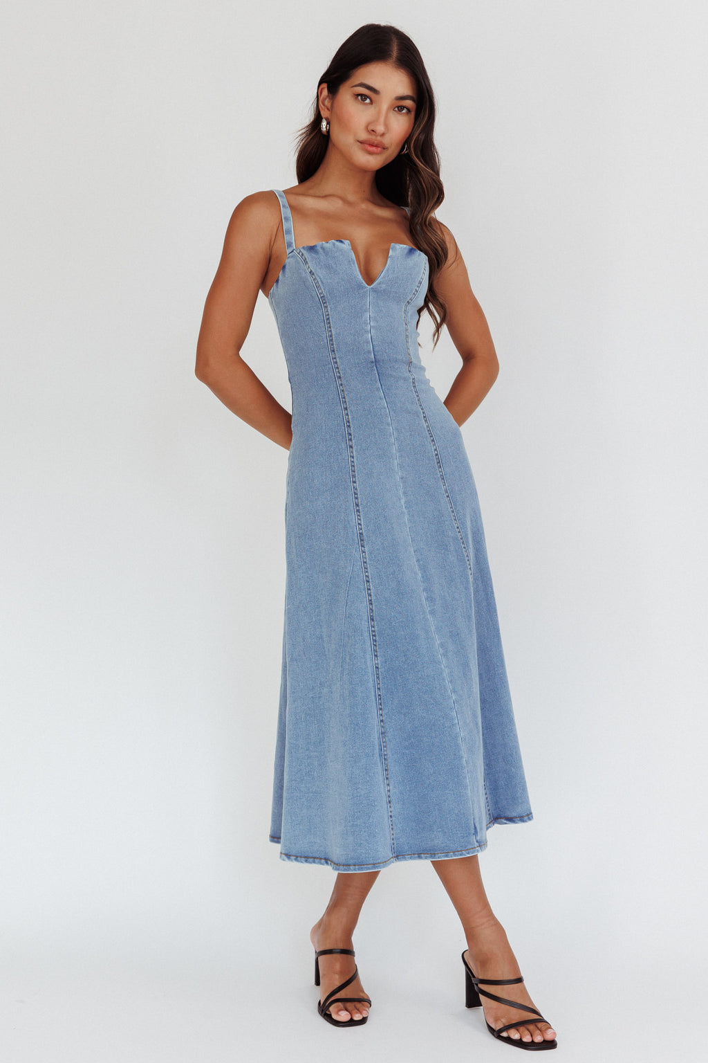 Catch My Drift A-Line Midi Dress Denim Blue by Selfie Leslie
