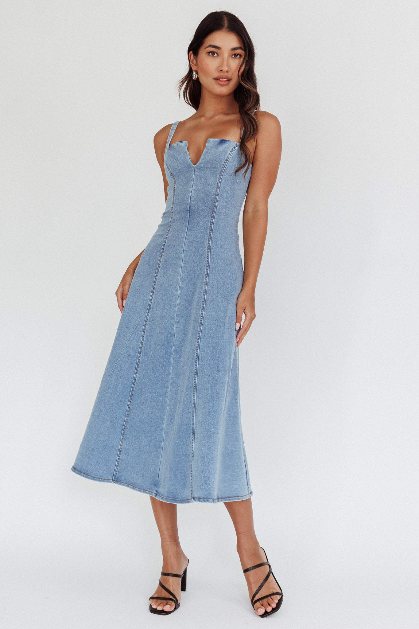 Catch My Drift A-Line Midi Dress Denim Blue by Selfie Leslie