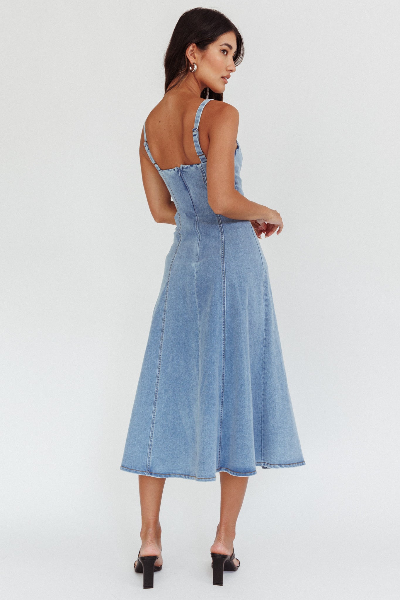 Catch My Drift A-Line Midi Dress Denim Blue by Selfie Leslie