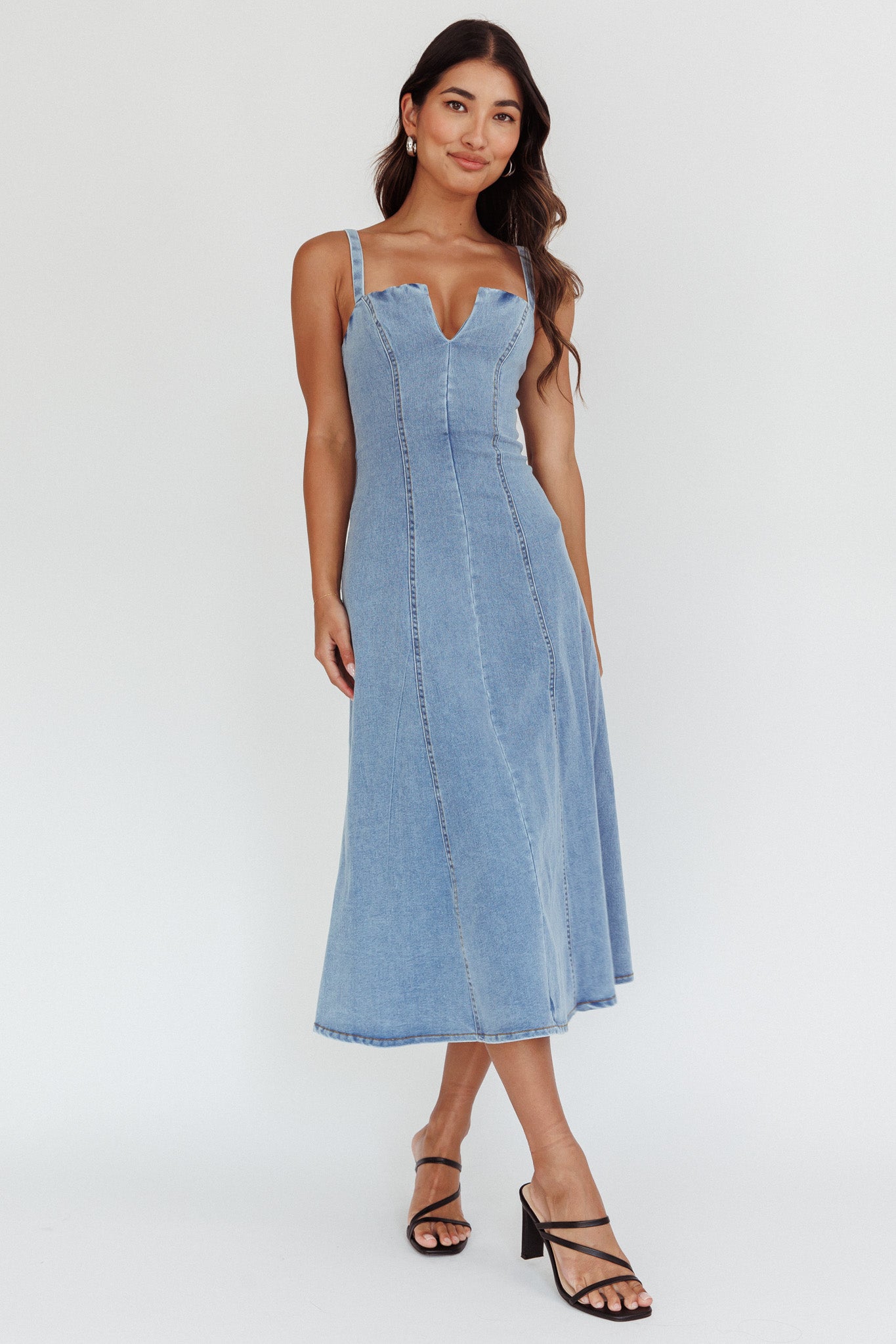 Catch My Drift A-Line Midi Dress Denim Blue by Selfie Leslie