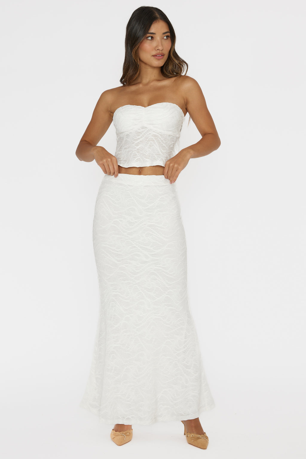 Chat Me Up Embellished Maxi Skirt White by Selfie Leslie
