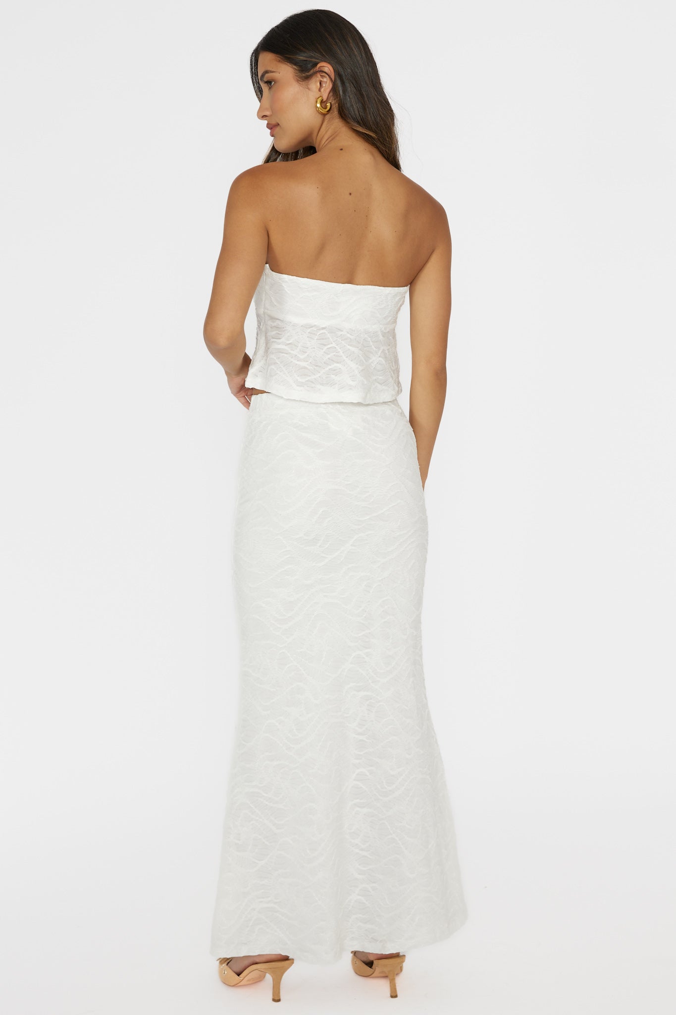 Chat Me Up Embellished Maxi Skirt White by Selfie Leslie
