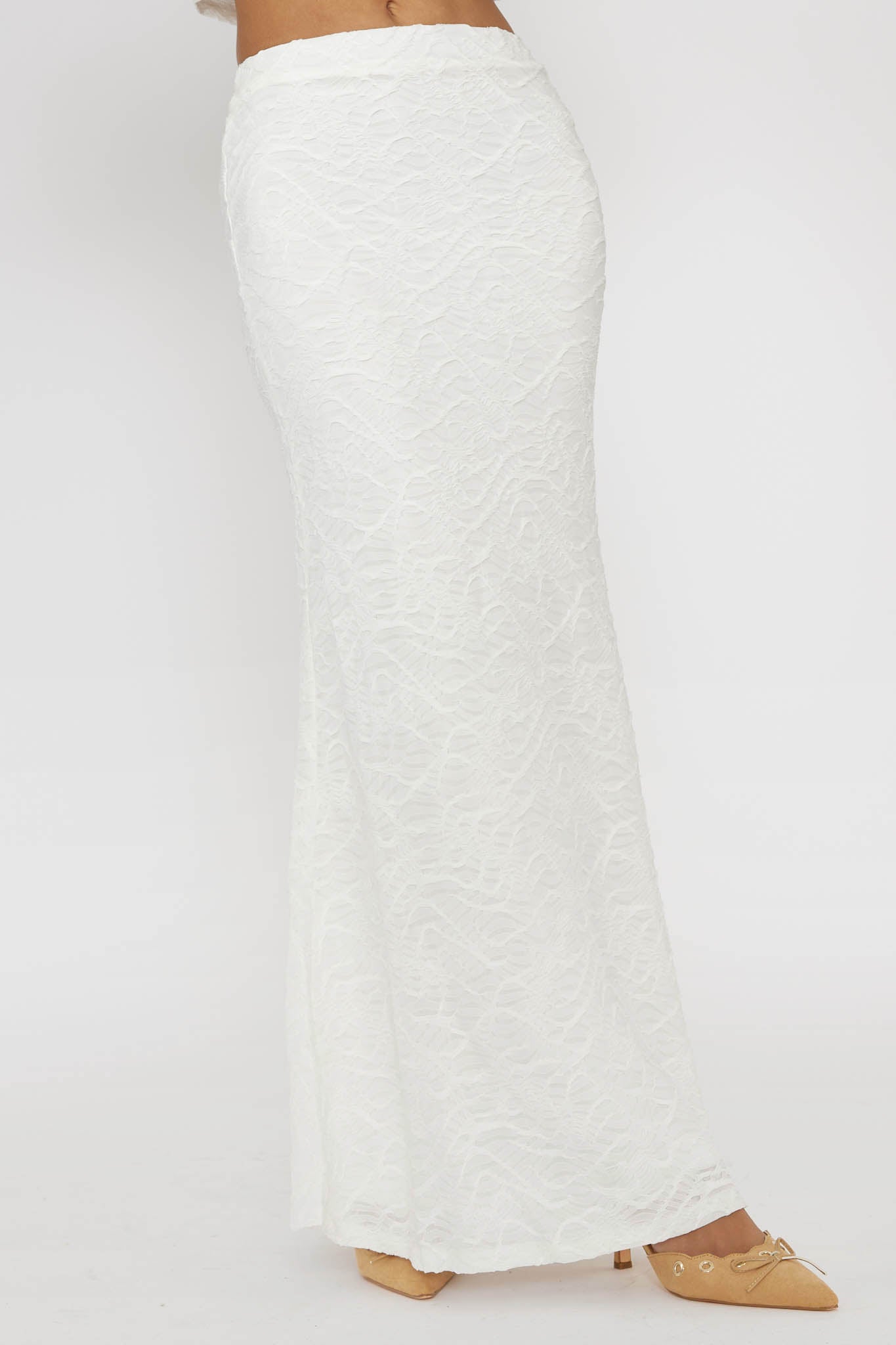 Chat Me Up Embellished Maxi Skirt White by Selfie Leslie