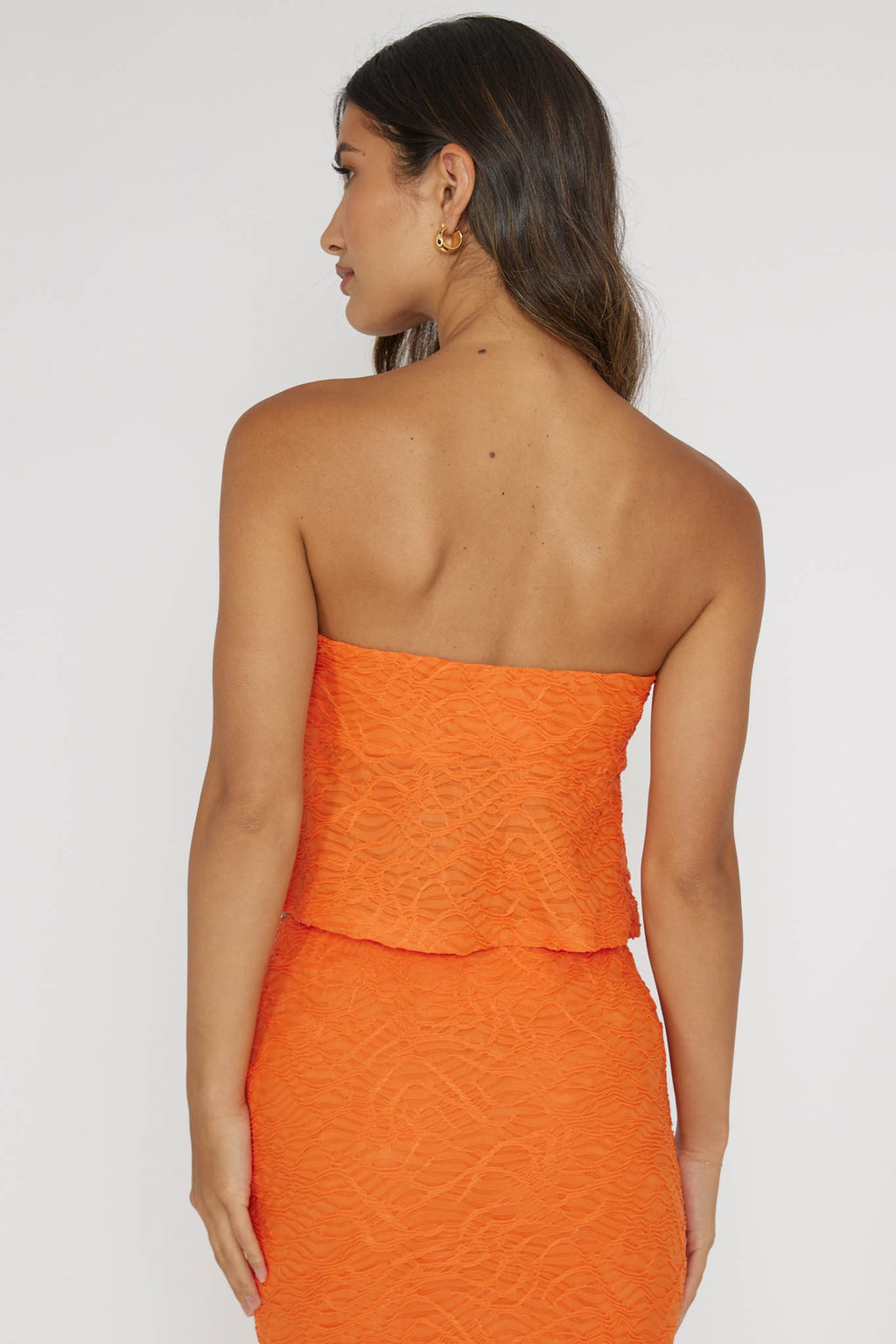 Chat Me Up Embellished Strapless Top Tangerine by Selfie Leslie