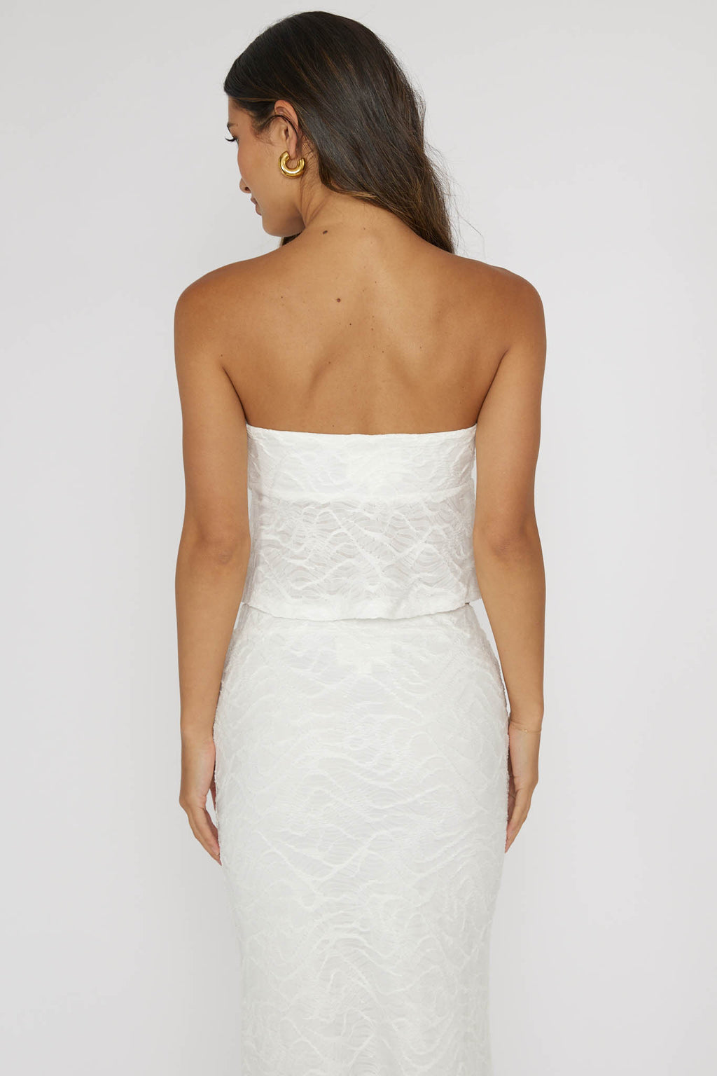 Chat Me Up Embellished Strapless Top White by Selfie Leslie
