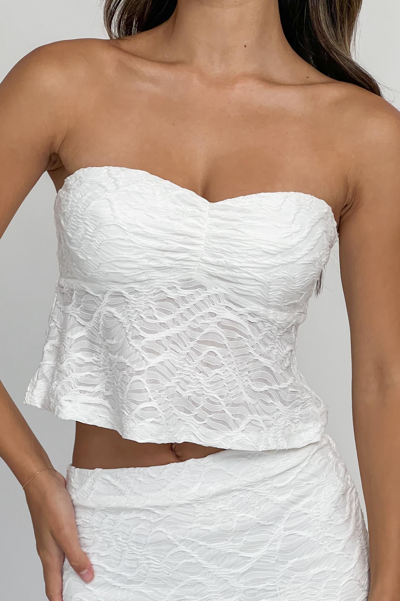 Chat Me Up Embellished Strapless Top White by Selfie Leslie