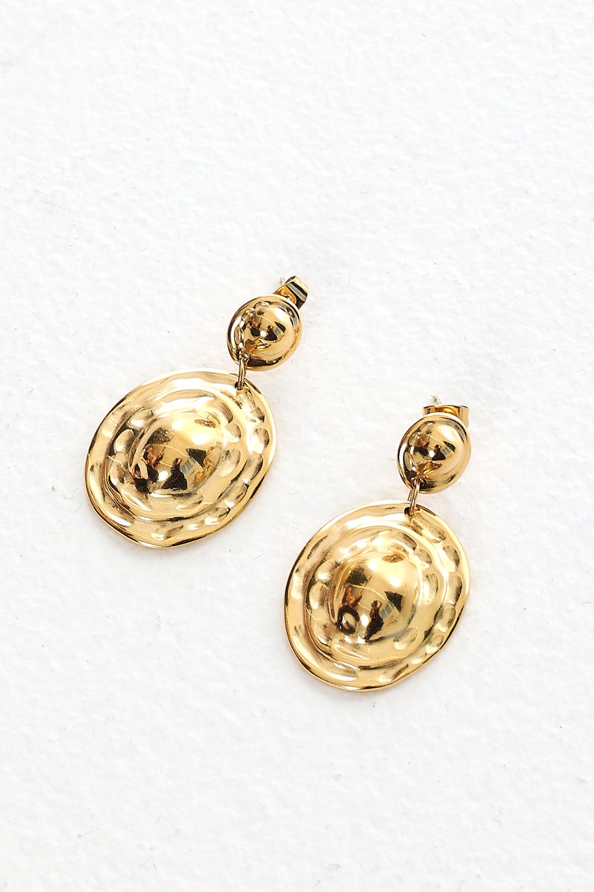 Helenis Hammered Disc Drop Earrings Gold by Selfie Leslie