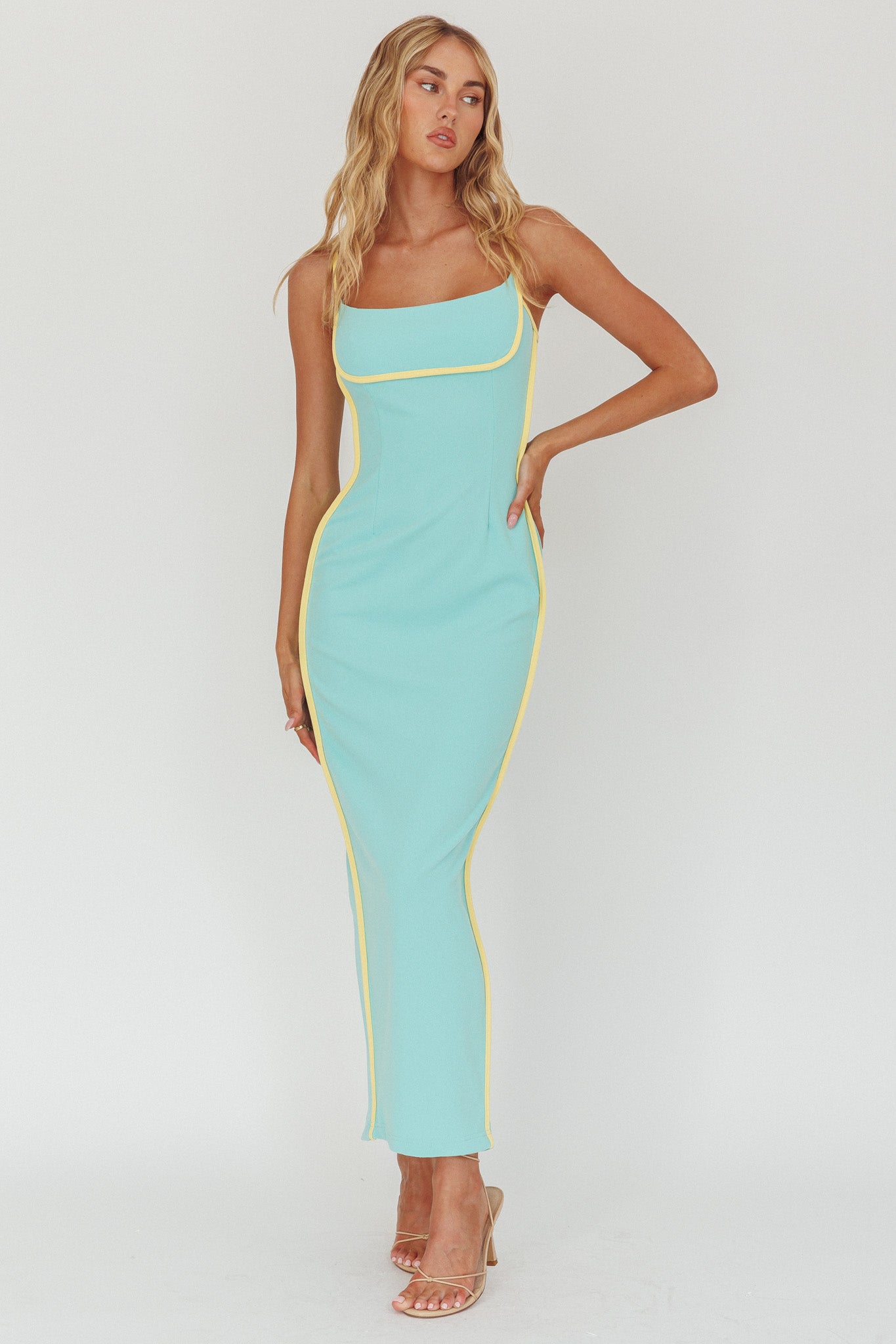 Sunny Coast Piping Trim Maxi Dress Peppermint by Selfie Leslie