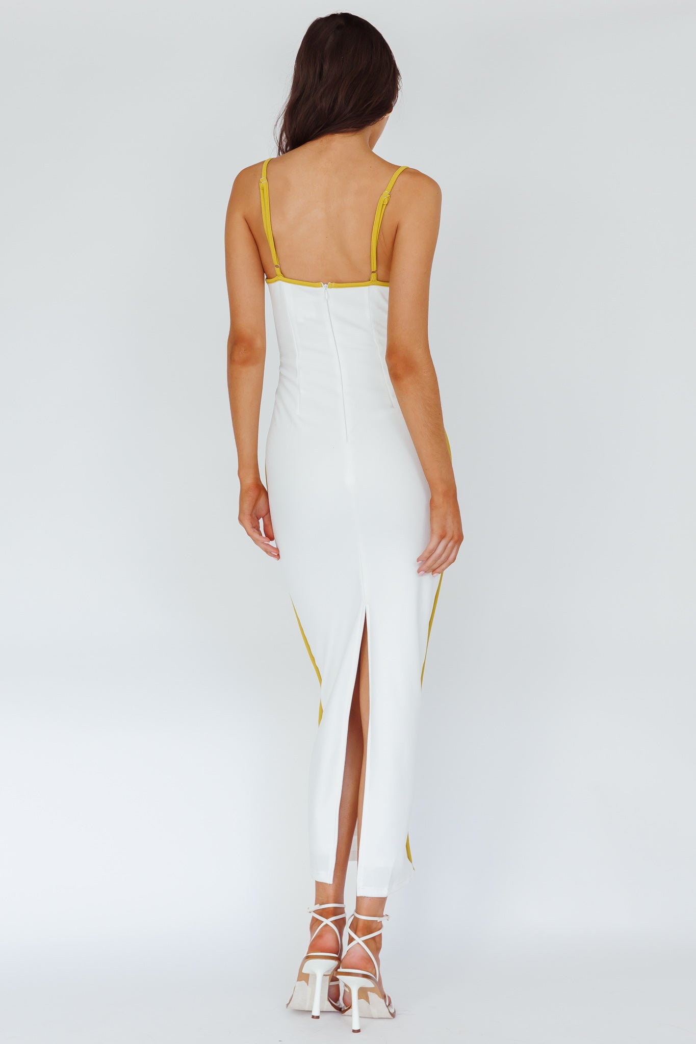 Sunny Coast Piping Trim Maxi Dress White/Yellow by Selfie Leslie