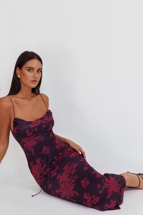 Robe Lola & Liza Cache-cœur Imprimé Floral - Bordeaux Prune - Taille 40